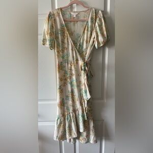 LC Lauren Conrad Cream V-Neck  Midi wrap Dress